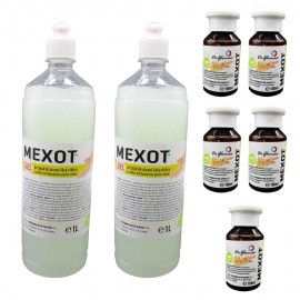 Pachet Mexot - Gel Dezinfectant pentru maini cu alcool, fara clatire, 1lx2 si 5buc. 100ml