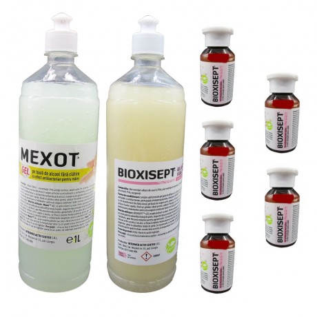 Pachet Geluri Dezinfectante, Pentru Maini, Mexot/Bioxisept 1l Si 5 Geluri Igienizante Bioxisept 100ml