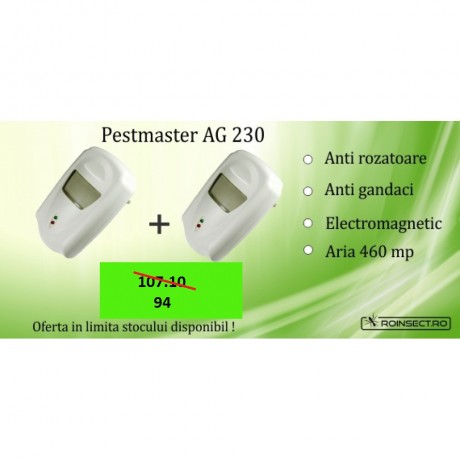 2 x  Aparat cu unde electromagnetice anti gandaci, anti rozatoare Pestmaster AG230 - 230mp