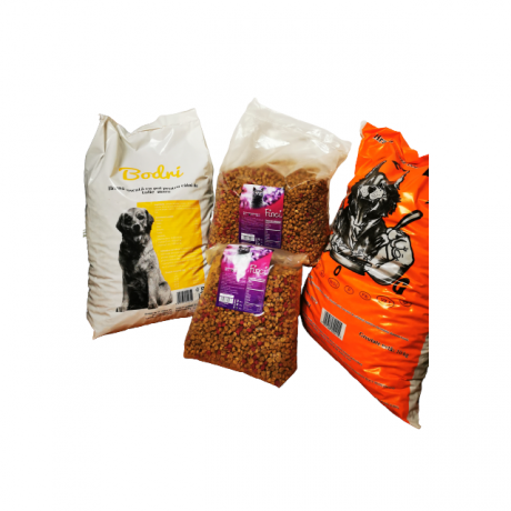 Set hrana animale  companie Bodri, Greedy 10 kg per sac si 2 saci hrana pisici Finci 3 kg si 5 kg