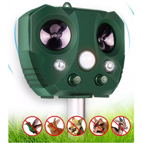 Dispozitiv solar cu ultrasunete si senzor PIR Animal Repeller, alunga animalele daunatoare, 100-150mp.