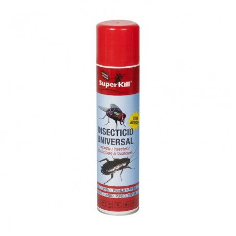 Spray Insecticid Universal SuperKill impotriva insectelor zburatoare si taratoare( muste, tantari, paianjeni, viespi, gandaci, furnici, purici, capuse) 400ml