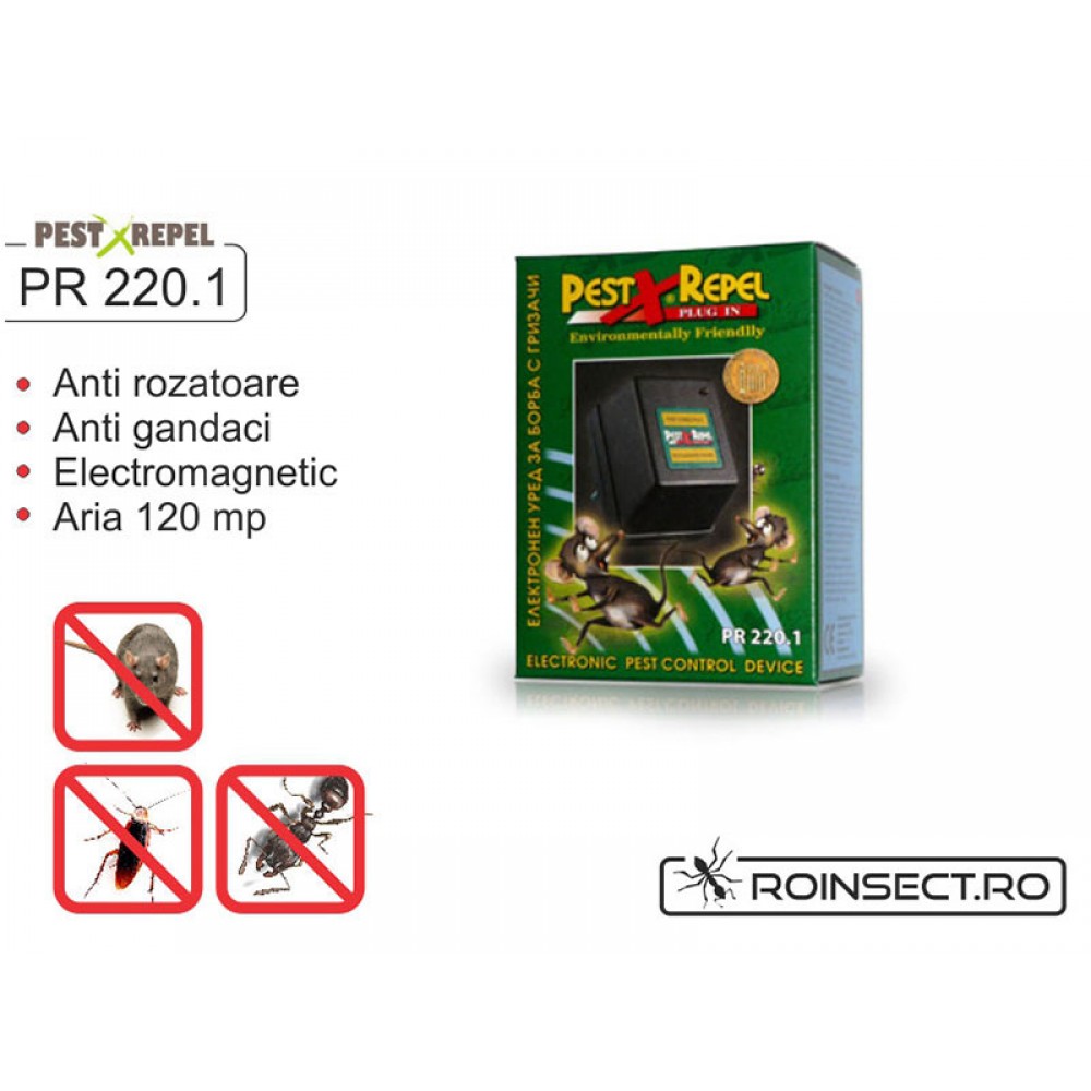 PR220.1- Aparat electronic cu unde electromagnetice impotriva rozatoarelor si a insectelelor taratoare - 120mp  