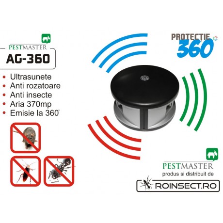 Aparat cu ultrasunete impotriva soarecilor si gandacilor cu emitere frecventa pe 360 grade - 370 mp