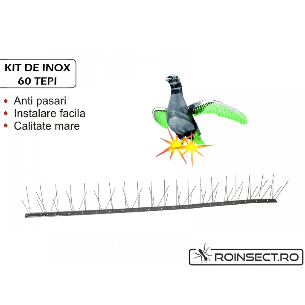 Kit Anti-pasari inox cu 60 tepi (Lungime 1 m) 