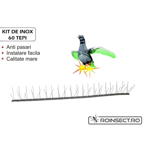 Kit Anti-pasari inox cu 60 tepi (Lungime 1 m) 