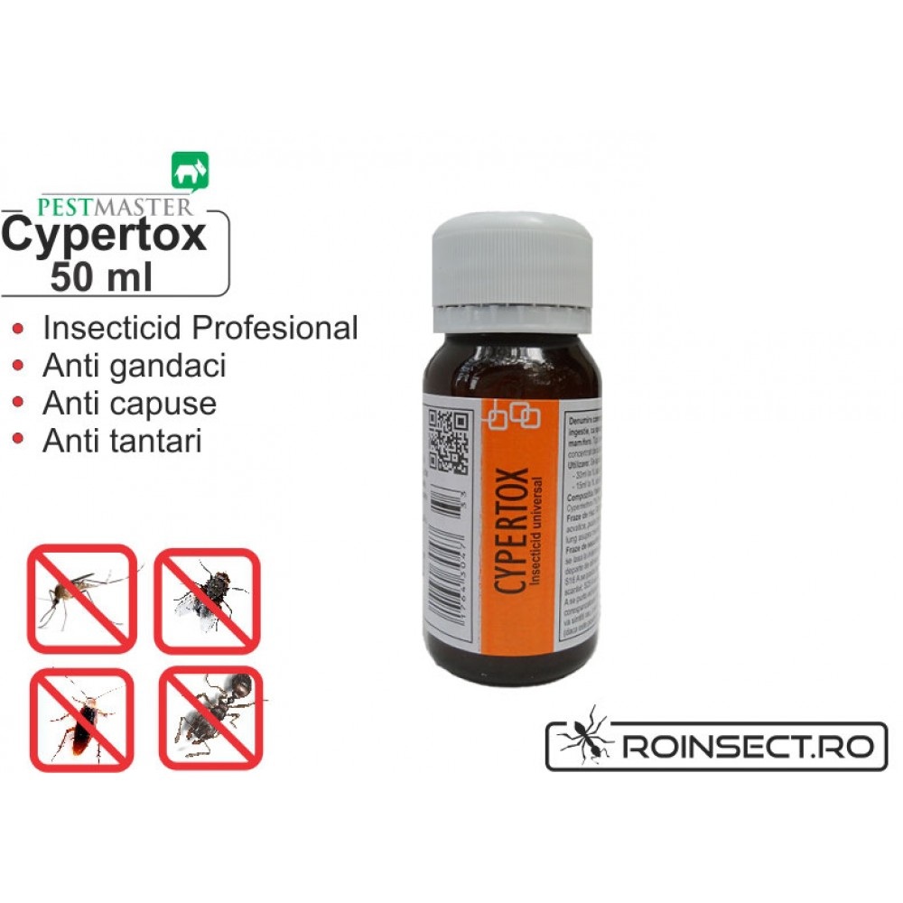 Insecticid profesional impotriva gandacilor, puricilor, mustelor, tantarilor, furnicilor - Cypertox FORTE 50 ml