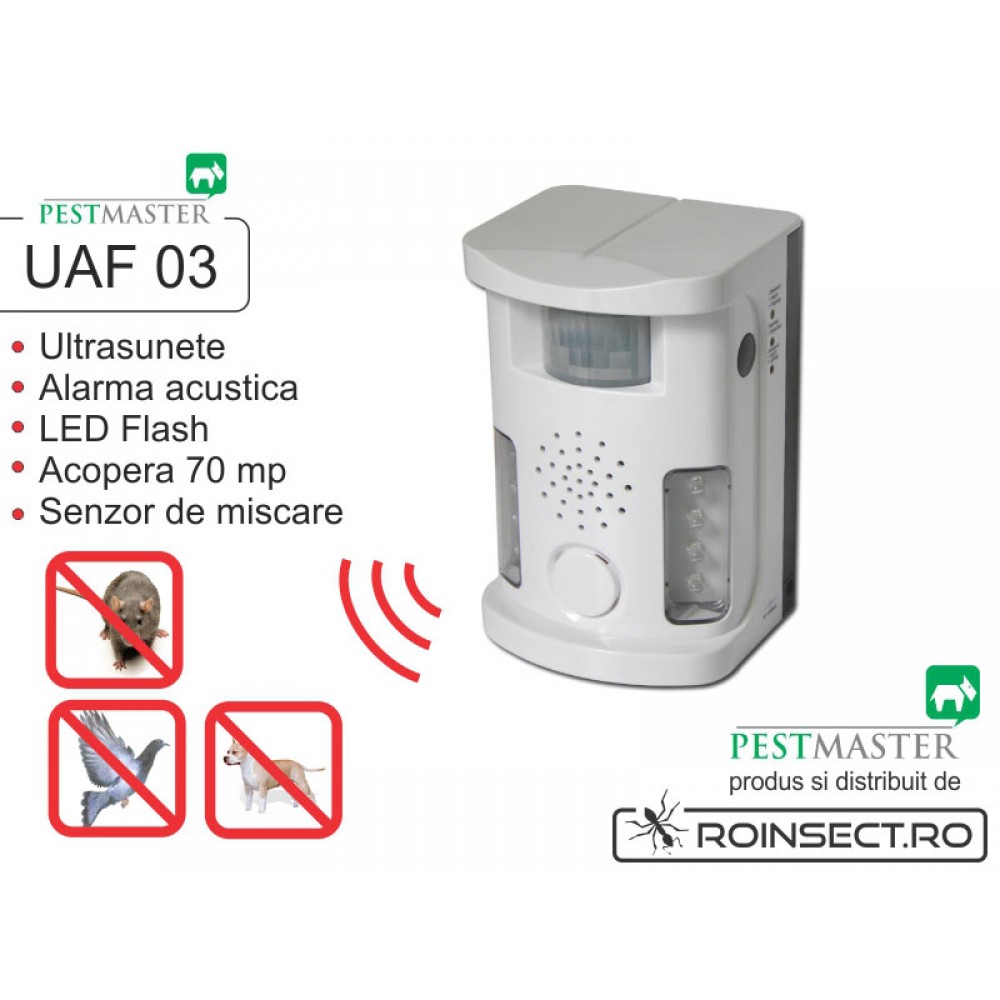 Bird Ultrasound Repeller Pestmaster UAF03 (anti pasari, anti rozatoare, anti animale) 70mp
